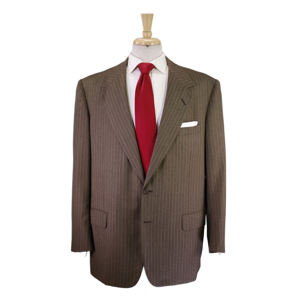 Oxxford Brown Herringbone Striped Super 110's Wool 2-Btn Suit 44R